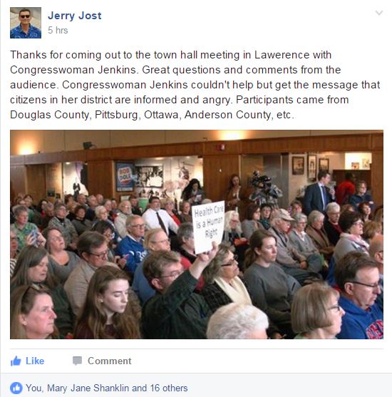 ksindivisible's tweet photo. Kansas D2 Rep Jenkins grew a pair & actually showed up to a town hall today! #KansasIndivisible #indivisibleguide #RESISTANCE https://t.co/uSmMFfOeih