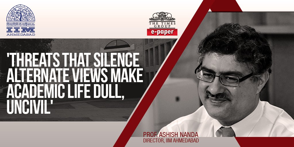IIM Ahmedabad (@iimahmedabad) on Twitter photo Q&A with <a href="/ashishnanda20/">Ashish Nanda</a> - 'Threats that silence alternate views make academic life dull, uncivil'. Read here: epaperbeta.timesofindia.com/Article.aspx?e… Q&A with <a href="/ashishnanda20/">Ashish Nanda</a> - 'Threats that silence alternate views make academic life dull, uncivil'. Read here: epaperbeta.timesofindia.com/Article.aspx?e…