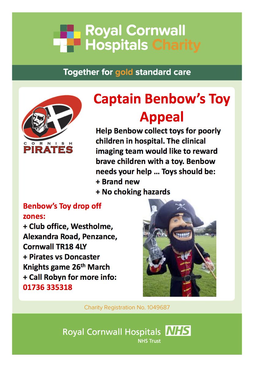 Captain Benbow's Toy Appeal

Please help @chrisj_morgan and The Pirates collect toys for children in the clinical imaging ward <a href="/RCHTCharity/">RCHTCharity</a>.