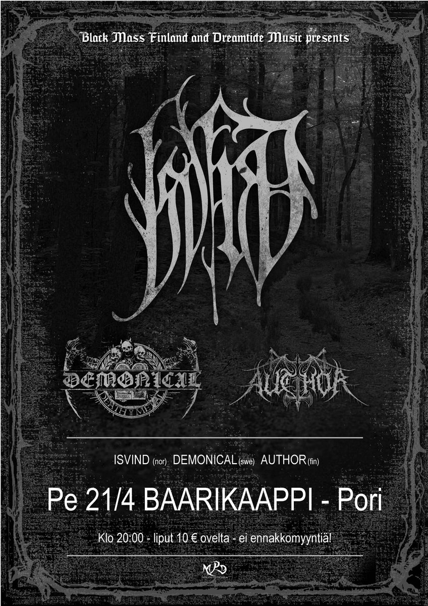 DemonicalBand's tweet photo. Crush the jazz in Pori, April 21.
#demonical #isvind #author #deathmetal #blackmetal #pori #baarikaappi #finland @agoniarecords https://t.co/DCbQnmxSBk