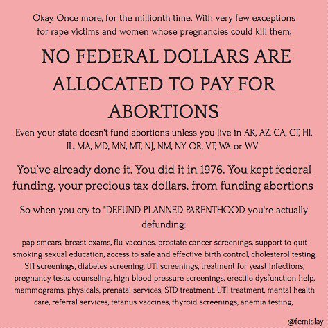 Our tax dollars don't pay for abortion, and haven't since the Hyde act back in the 1970s. <a href="/Bryan700/">Bryan Doyle</a> <a href="/EzekielScott6/">Scott</a>