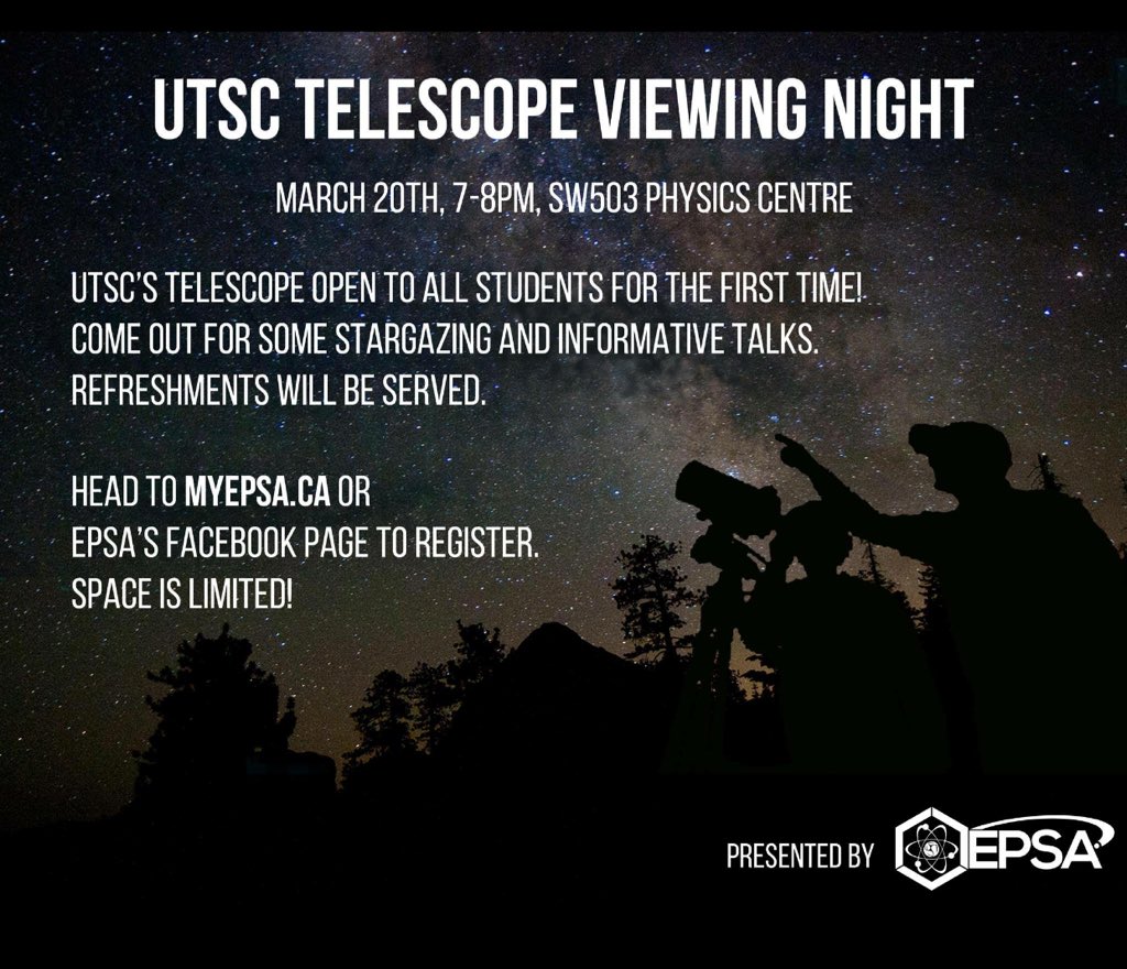 Did you know there's a Telescope on campus?Well,surprise!UTSC has a telescope &amp;you can come out to see planets &amp; distance galaxy clusters!