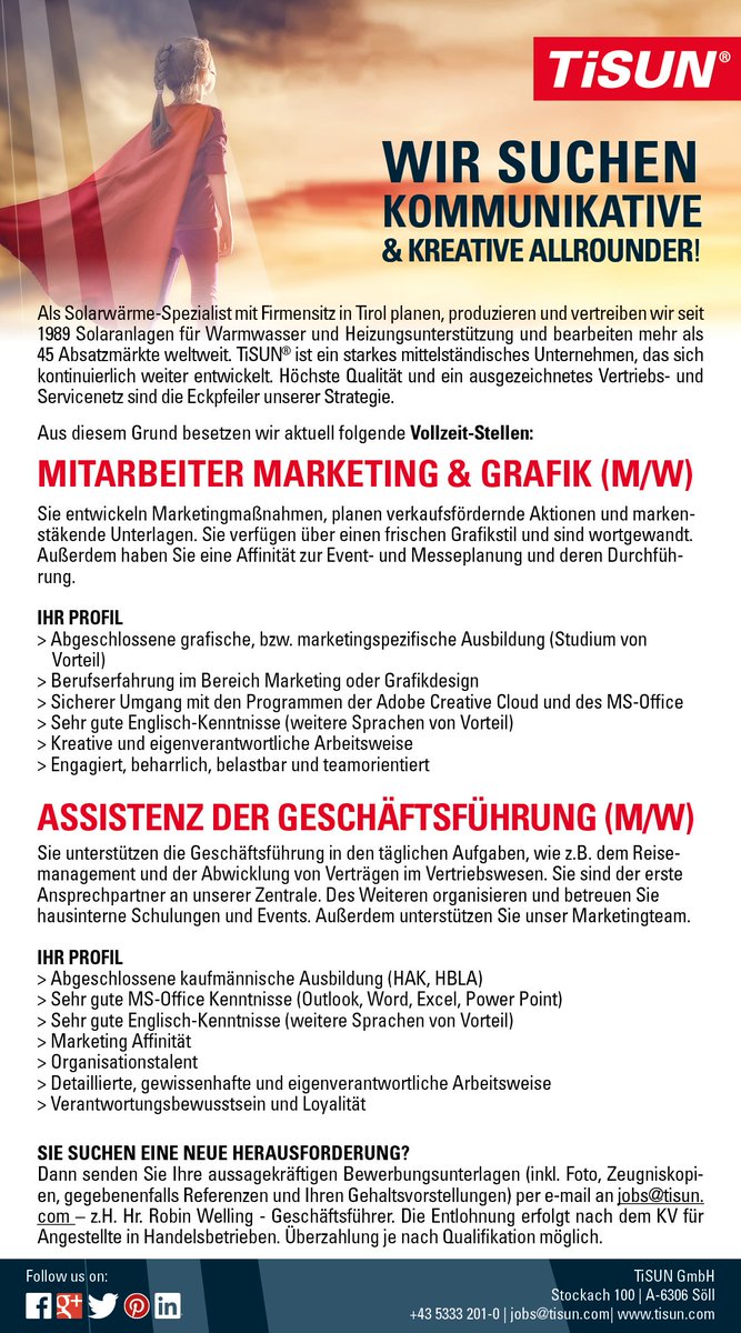 TiSUNenergy's tweet photo. TiSUN sucht Mitarbeiter!
https://t.co/twIOmDs6Ma https://t.co/A5JNWe6evf