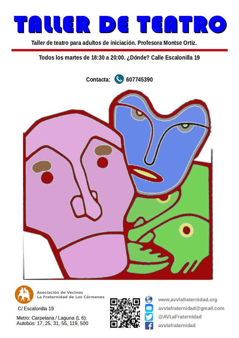 Taller de teatro🎭🎭 iniciación para adultos en <a href="/AVLaFraternidad/">AV La Fraternidad</a> por Montse Ortiz
Los martes de 18:30 a 20
C/ Escalonilla,19
#DistritoLatina