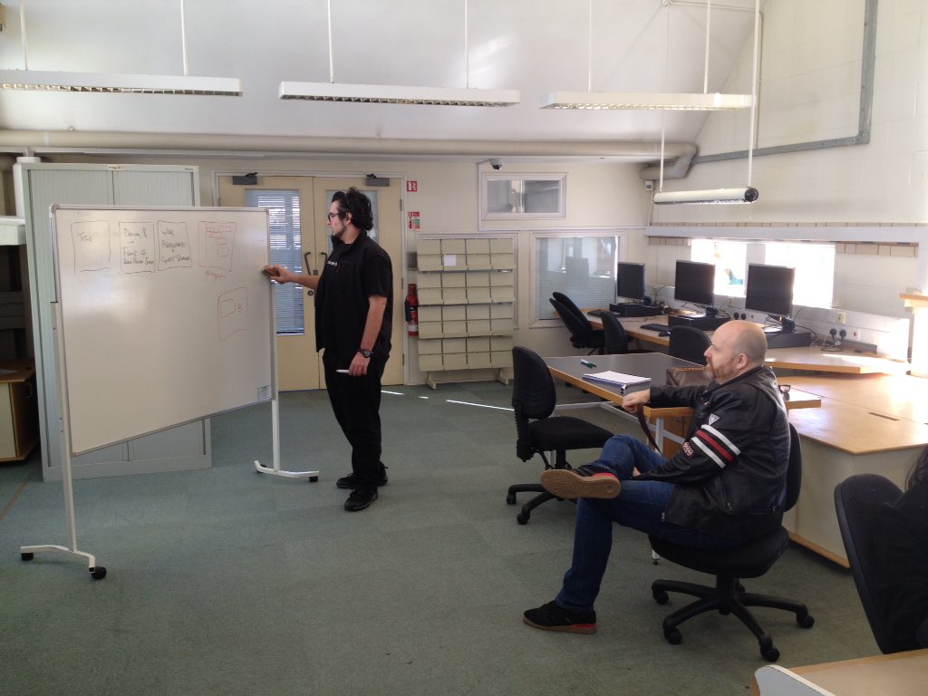 DocMediaCentre's tweet photo. One of the #Tech1502 #CommunityMedia Project teams planning their presentation during my LAB session @DMU_LMS @diydmu @robwmedia https://t.co/l6emPUvP9t