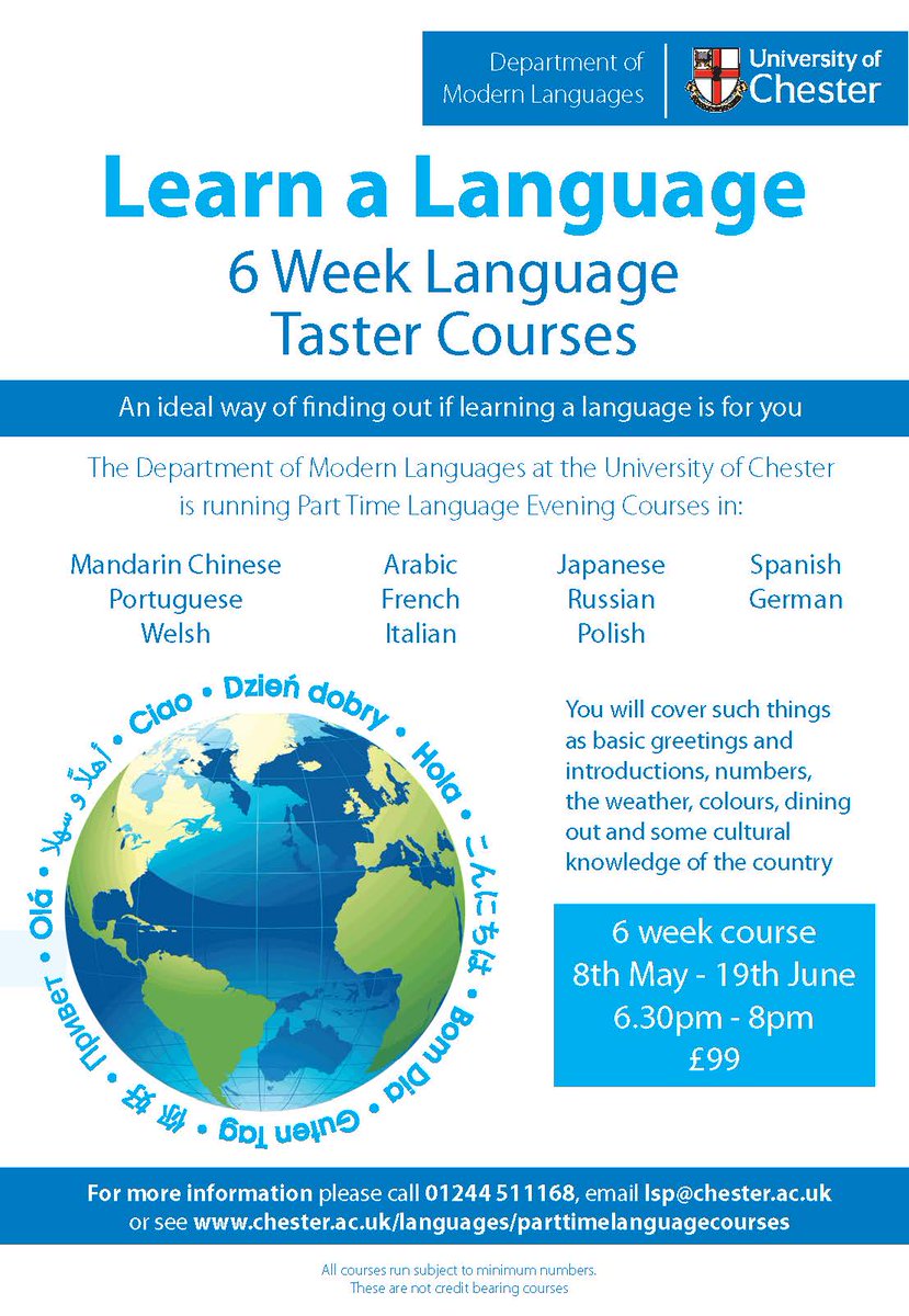 Fancy learning a language? Try it out on our taster courses. @IGSChester @uocjobs <a href="/UoCElephant/">UoC Elephant</a> @UoC_SE <a href="/ChesterReTweet/">Chester ReTweets</a> <a href="/GylesB1/">Gyles Brandreth</a> @gidchester