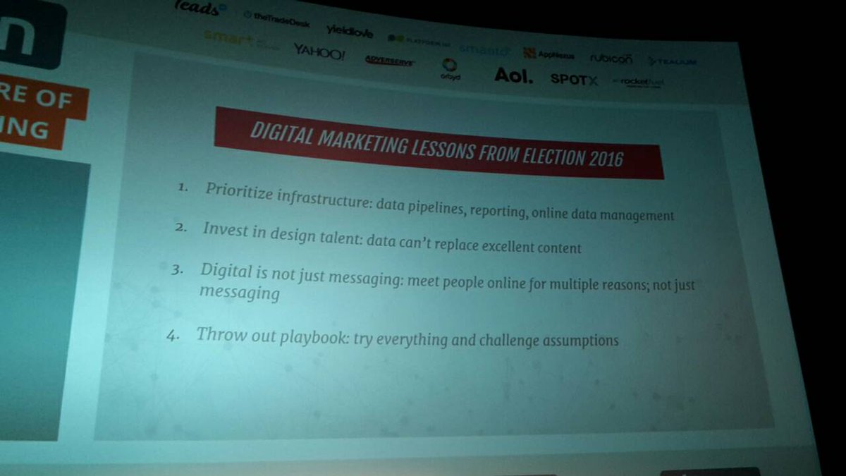 twiedgen's tweet photo. Top learnings of the Trump campaign in digital Marketing at #d3con https://t.co/9oHzo66ans