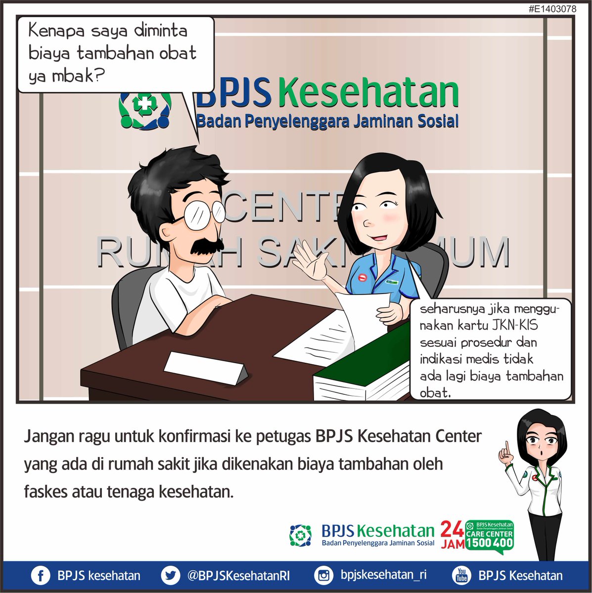 BPJSKesehatanRI's tweet photo. Jangan ragu untuk konfirmasi kepada petugas di BPJS Center yang ada di Rumah Sakit :) https://t.co/nzRy8yGYOs