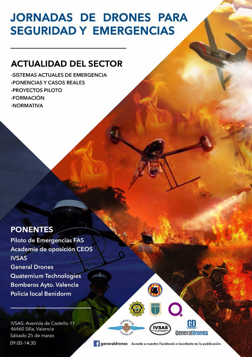 IVSAS_Spain's tweet photo. #DronesSalvatuVida Te esperamos en nuestras Jornadas Drones en Seguridad y Emergencias https://t.co/ltrG5k4Rz1 #IVSAS @generaldrones 25MAR17 https://t.co/ugYRWMNFgO