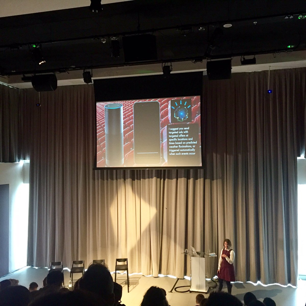 sophpluck's tweet photo. V clever (& funny) panel discussion between @amazon's Alexa, @Apple's Siri and @IBM's Watson by @lisanlondon #NEOSBB https://t.co/vil3kvEleO