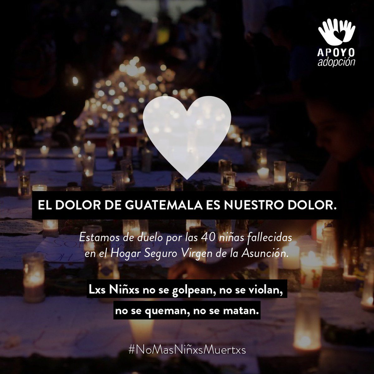 ApoyoAdopcion's tweet photo. La muerte de 40 niñas en Guatemala nos duele. Porque creemos en una infancia feliz para todxs lxs niñxs del mundo. #NoMasNiñxsMuertxs https://t.co/0a7Q5pZf3N