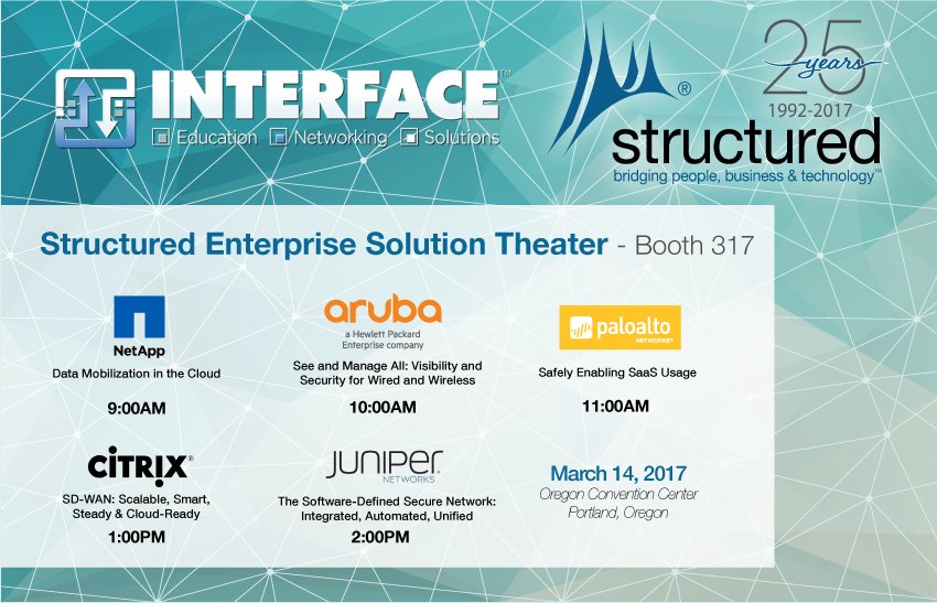 StructuredInc's tweet image. Come see Structured at #InterfacePDX in Booth 317. We have a full day of presentations in our Enterprise Solutions Theater! @INTERFACEtour