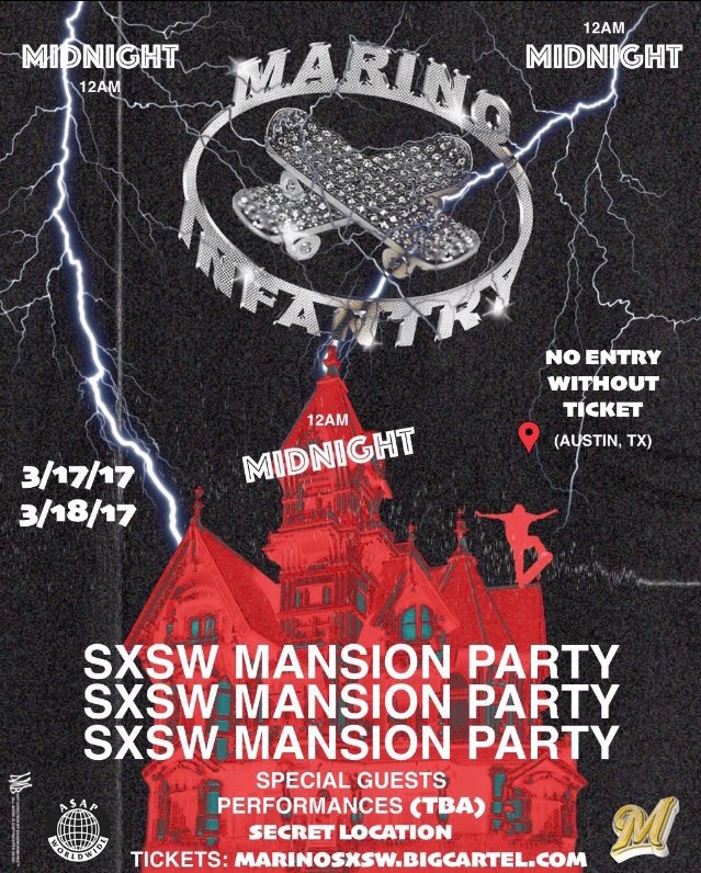 SayItAintATX's tweet photo. In a giving mood... Giving 2 more VIP tickets the @ASAPMOB x @MarinoInfantry Mansion party on Thursday at noon!! RT + Follow all accounts. https://t.co/kICbftGGKA