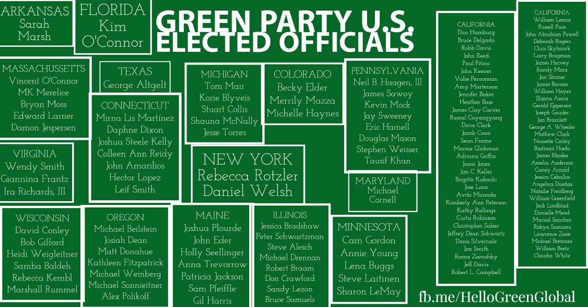 HelloGreenG's tweet photo. #GreenParty .@GreenPartyUS Elected Officials as of Nov. 2016 
🇺🇸#WeAreGreen 🌻#Democracy 🇺🇸 #GreenEnter 🌻

source: https://t.co/sYOfORXXiM https://t.co/5OghZgfJb6