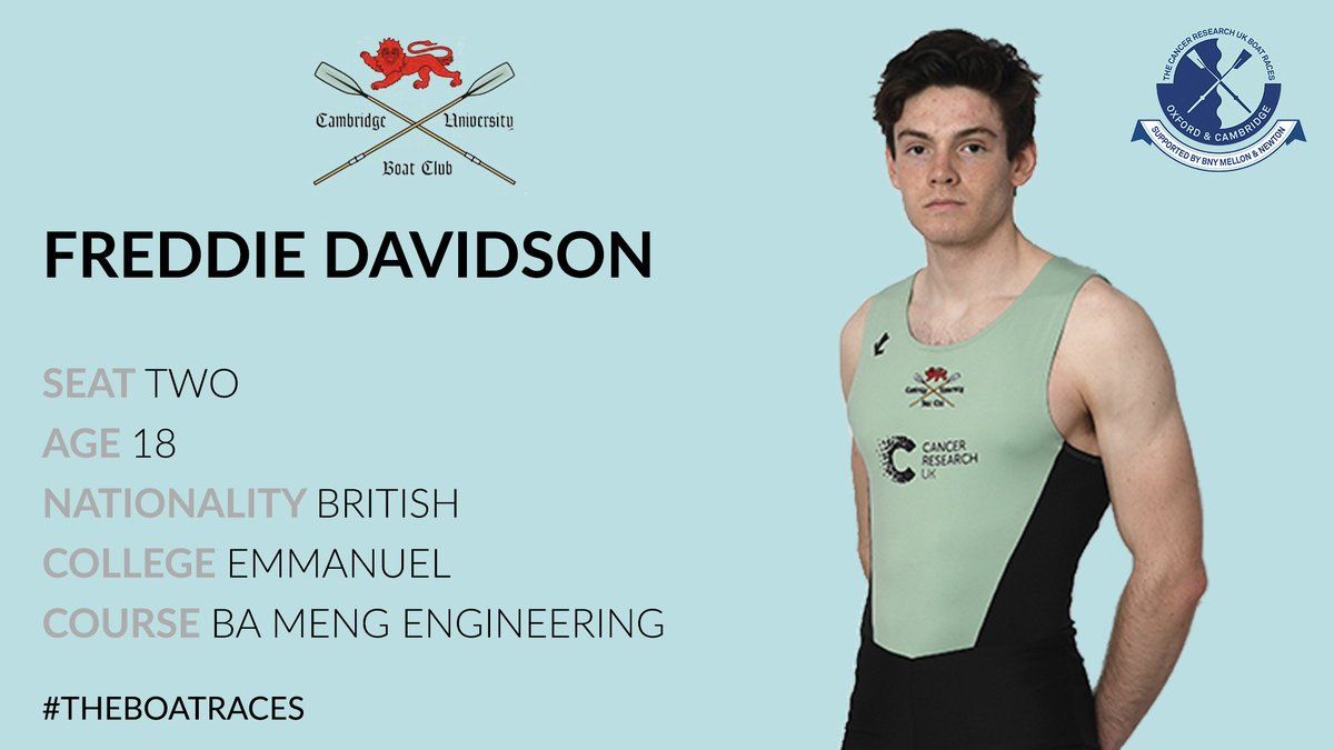 theboatrace's tweet photo. Cambridge’s 2 seat is Freddie Davidson at 81.8kg https://t.co/rzeySCSLMa