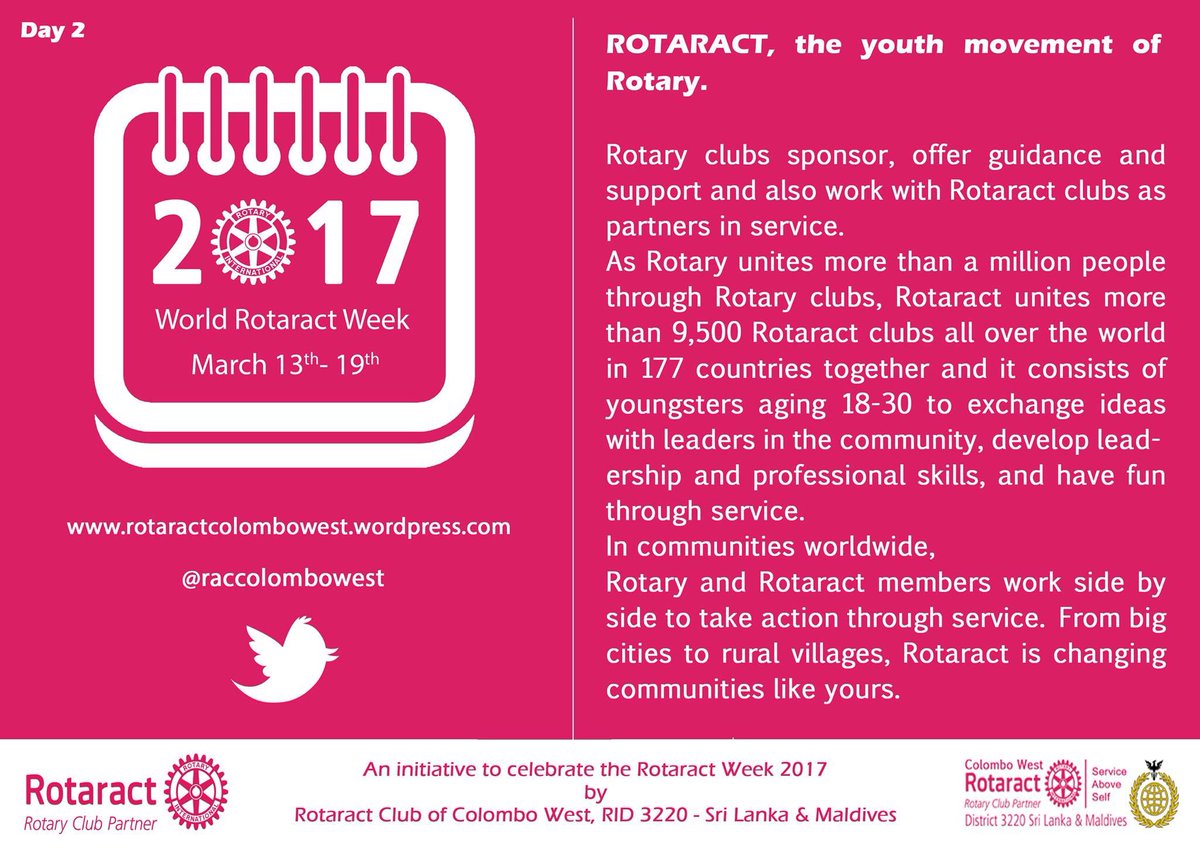 RACColomboWest's tweet photo. The world needs more #Rotaractors , #WorldRotaractWeek - Day 2, ROTARACT, the youth movement of Rotary. https://t.co/NTsjsfJ2ex