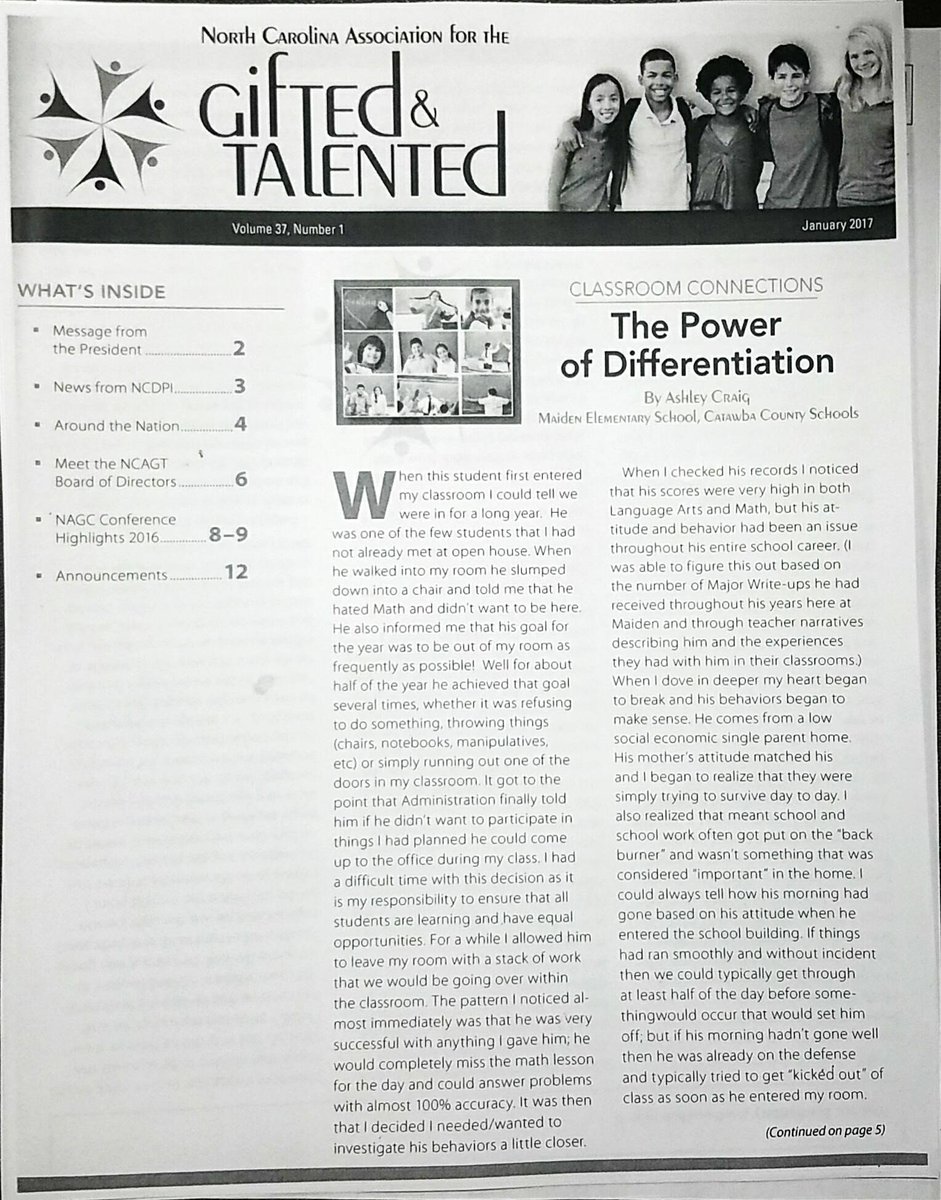 CatawbaAIG's tweet photo. Ashley Craig at Maiden ES was featured in the NC Assoc. for the Gifted and Talented for her article on "The Power of Differentiation" https://t.co/b9GirVtZfr