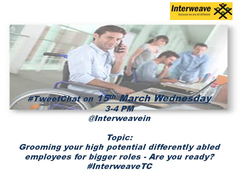 Simranoberoi31's tweet photo. #TweetChat tomorrow @ 3 PM Grooming your high potential differently abled employees for bigger roles-Are you ready? #InterweaveTC #Diversity https://t.co/1d7vFqSIvC