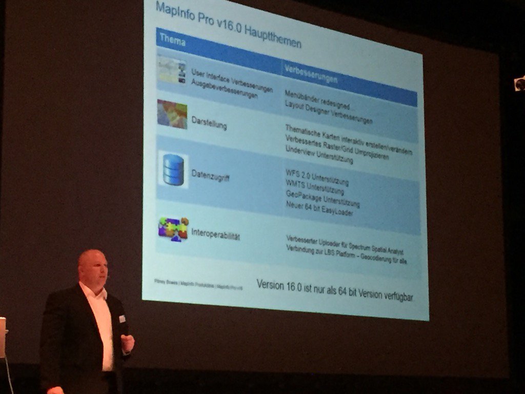 MapInfoTom's tweet photo. Here is Andreas Homa covering the enhancements in MI Pro v16 at the GeoAS Tagung. @mapinfo #PBemp https://t.co/sUL5bRGafQ