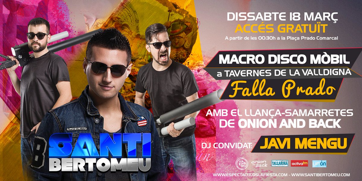 SantiBertomeu's tweet photo. ★MacroDiscoMòbil a TAVERNES★ Aquest dissabte estarem a la @FallaPrado gaudint d’una nit de disbauxa! LlançaSamarretes, Confetitró, Regals 😍 https://t.co/Uz7mMdVfhr