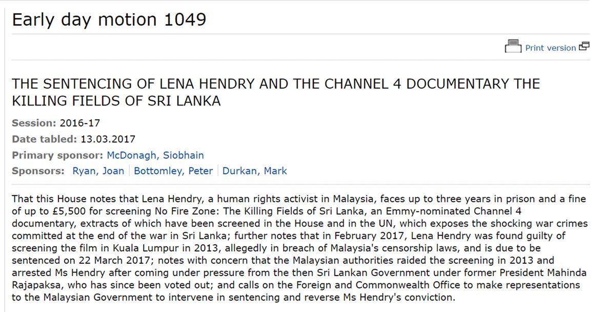 Just tabled an Early Day Motion on the sentencing of #LenaHendry #nofirezone and #freedomofspeech - please share&amp;encourage your MP to sign