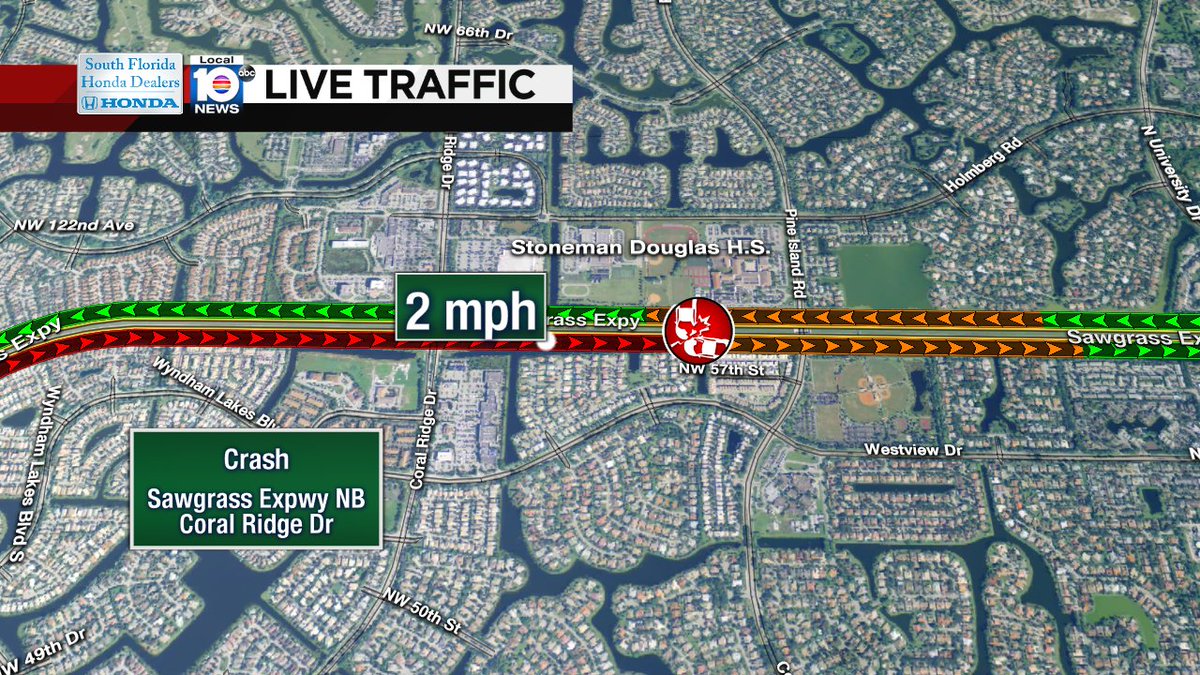 Crash on Sawgrass Expwy NB after Coral Ridge Dr #traffic https://t.co/EsUFKM1WcY