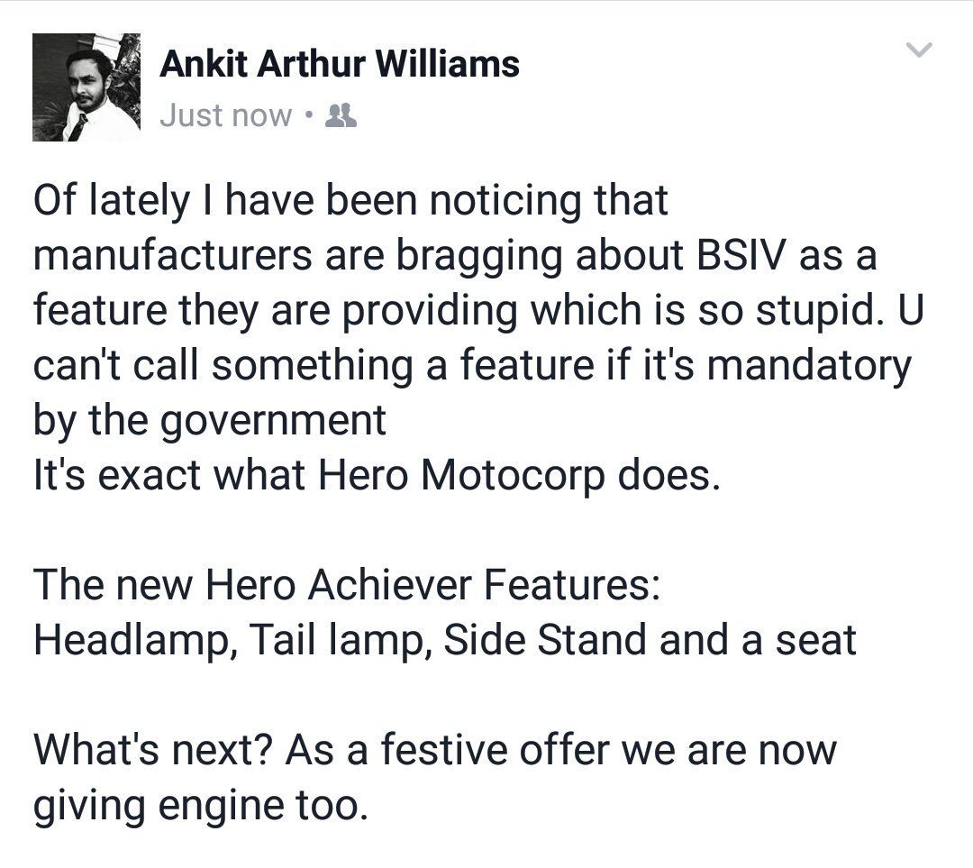 Mr_Motorrad's tweet photo. MY take on Manufacturers taking BS4 as a feature.
#dermotorrad #Herothings #wtf
@MotostoriesIn @motorcykle @virnakai @TheGhostRider31 https://t.co/jWx3wUt62u