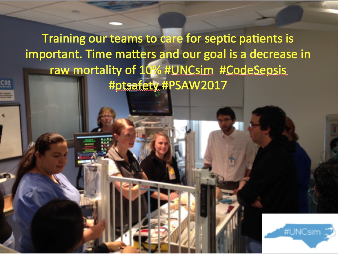 UNCsim's tweet image. Our #CodeSepsis initiative #UNCsim sessions assist #interprofessional teams identify patients &amp;amp; complete bundles #ptsafety #PSAW2017
