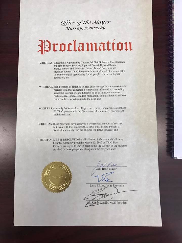 MurrayStateSSS's tweet photo. Annual TRiO Day Celebration 3/10/17 @murraystateuniv @MurrayStatePrez  Thank you for your support! https://t.co/Ra6w15EJe9