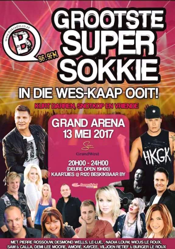 <a href="/BokRadio/">Bok Radio 98.9fm</a> <a href="/KurtOfficial/">Kurt Darren</a> <a href="/Snotkop_Henning/">Snotkop_Henning</a> <a href="/SSokkie/">SuperSokkie</a> 
@GrandWestSA <a href="/KayCee_Singer/">KayCee</a> 
<a href="/celebspottersa/">@celebspotterSA</a> <a href="/SA_Musiek/">Musiek</a> <a href="/sa_artists/">SA-ARTISTS</a> #danstyd #sokkie