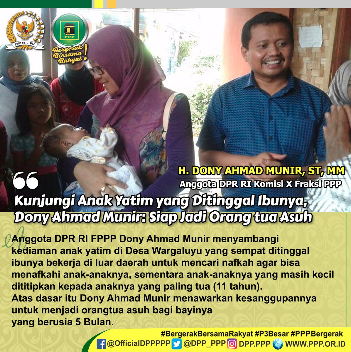 Anggota <a href="/DPR_RI/">DPR RI</a> Komisi X @FPPP_DPRRI <a href="/dony_munir/">dony ahmad munir</a> kunjungi anak yatim yg ditinggal Ibunya mencari nafkah
#PPPBergerak