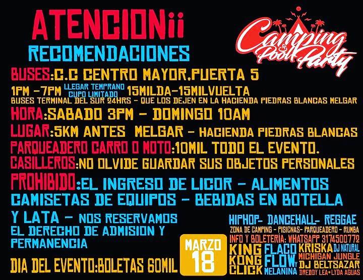 campingpoolp's tweet photo. Bogotá a Melgar Hip Hop - Dance Hall - Reggae piscina
Artistas como King Kong Click de chile  Flaco Flow y Melanina, https://t.co/Nuvp64qURG