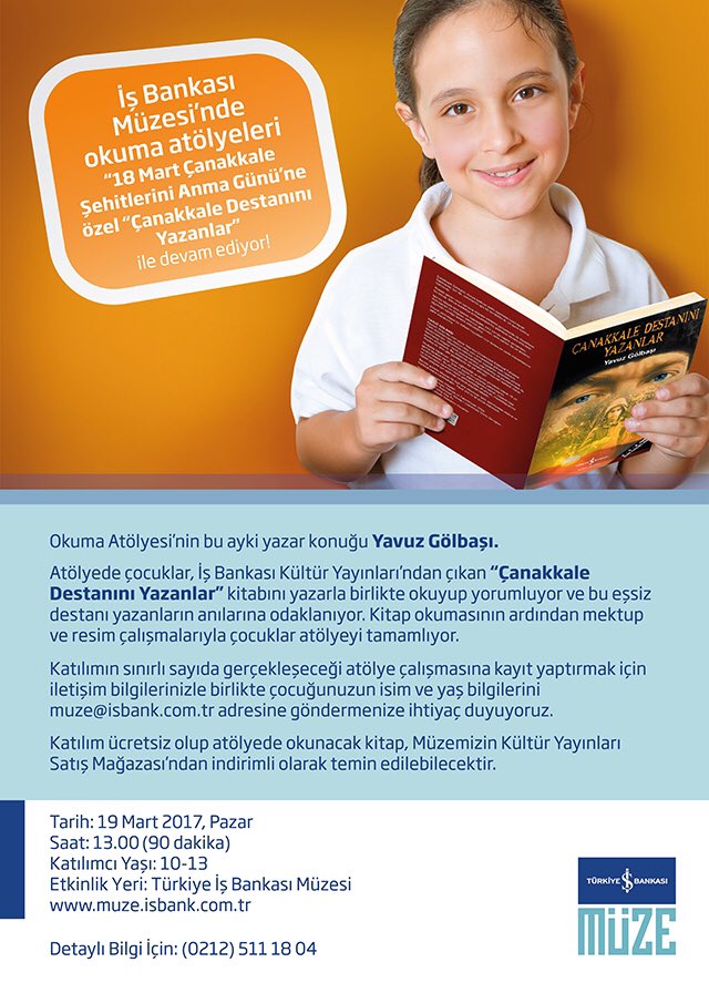 19 Mart Pazar günü İş Bankası Müzesinde Çanakkale konuşacağız,
Çocuklarınızla bekleriz...