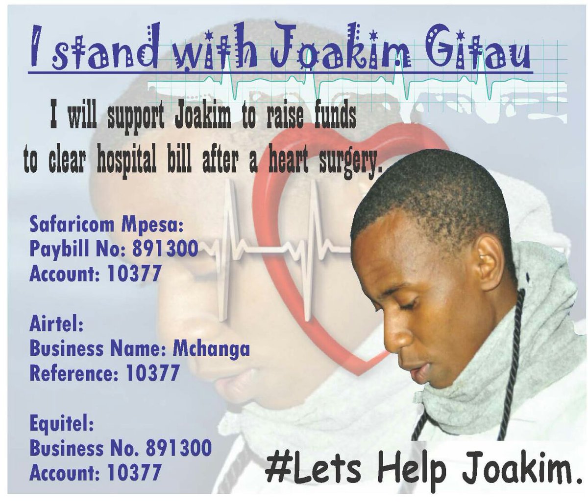 KimcAlumni's tweet photo. If you are happy to be healthy today,,, lets support Joakim Gitau settle 1.5M pending bill at Agakhan hospital.... https://t.co/qeZHUlRDm7