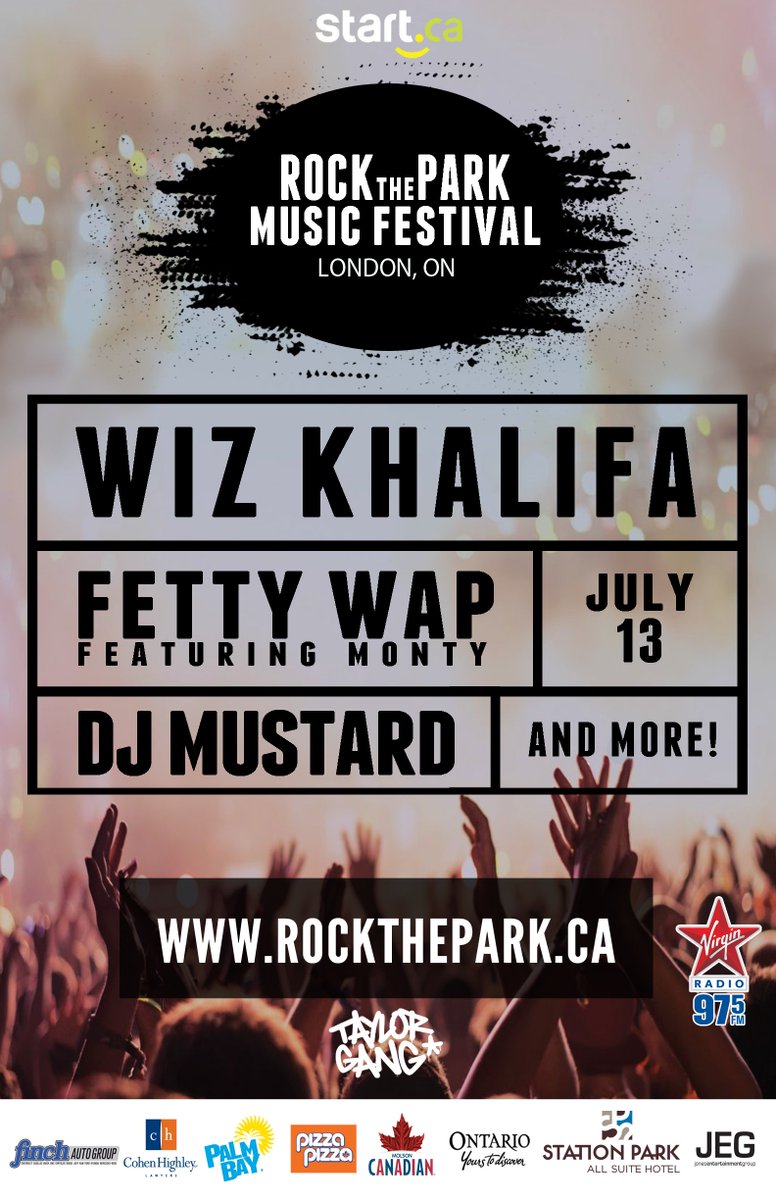 <a href="/DJmustard/">DJMustard</a> added to July 13 w/ <a href="/wizkhalifa/">Wiz Khalifa</a> + <a href="/fettywap/">Fetty Wap</a> at #RockThePark!
Tickets on sale now at rockthepark.ca #LdnOnt #LdnEnt
