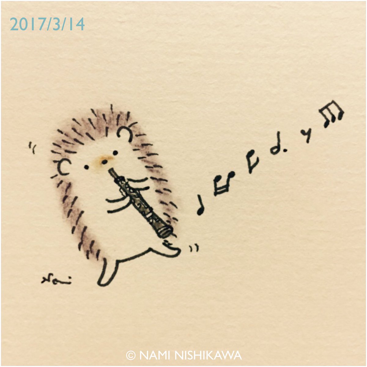 にしかわなみ なみはりねずみ 1146 オーボエ An Oboe Illustration Hedgehog イラスト ハリネズミ なみはりねずみ