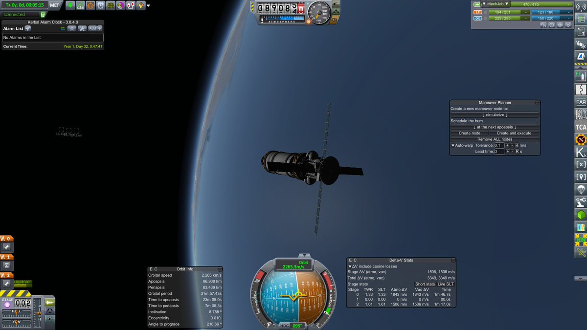 Volatar's tweet image. T+5:15, orbital burn complete. Now we wait for a good Ceti position. #KSPG