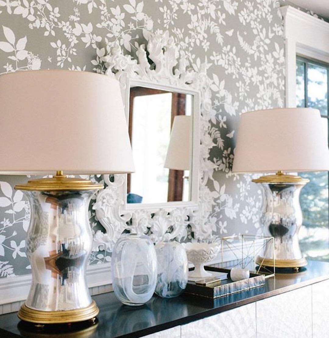 NancyGandrud's tweet photo. Our #tuesdaytear is this beautiful nuetral vignette w @Schumacher1889 #wallpaper and mother of pearl #lamps. #abitlovely #lovelyliving https://t.co/vuPS7v5Q0O