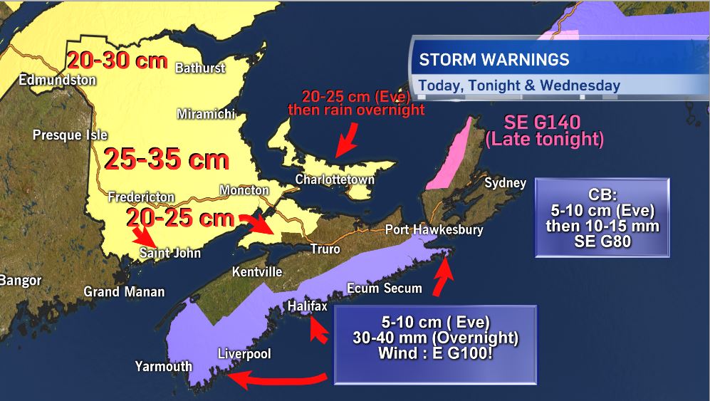 AlyseHand's tweet photo. STORM WARNINGS: Here is current track of Nor'easter & expected totals by Wednesday morning. Storm coverage at Noon w/ myself & @PriyaSamCTV https://t.co/jM1N0ShbWQ