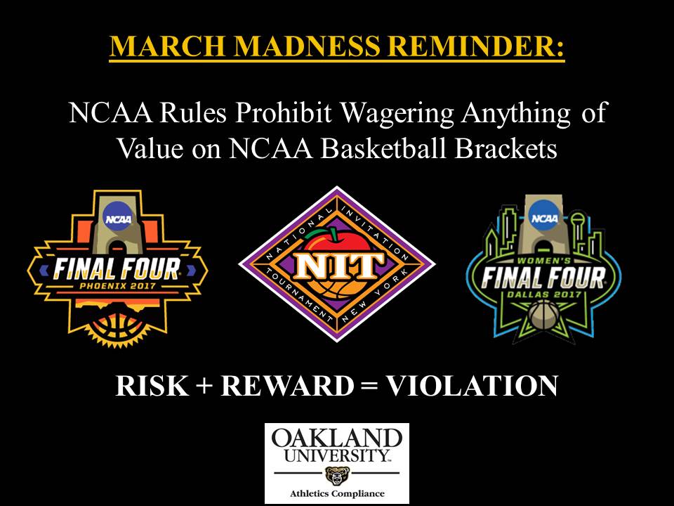 #marchmadness reminder for all student-athletes, coaches, and athletic staff!  #WEARtheBEAR #AskBeforeYouAct