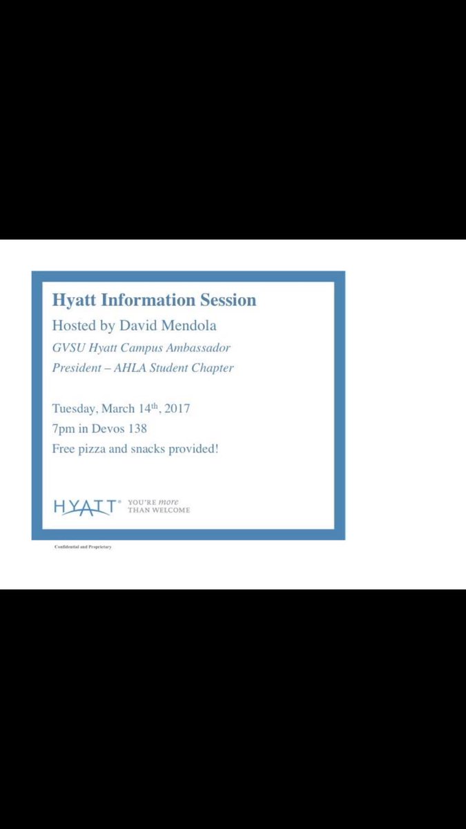 GVSU_AHLA's tweet photo. Join us tonight to learn about Hyatt internships and career paths!The session will be held at 7pm in Devos 138E 🍕🍕🍕🍕🍕🍕 https://t.co/XrXhgZNOYP