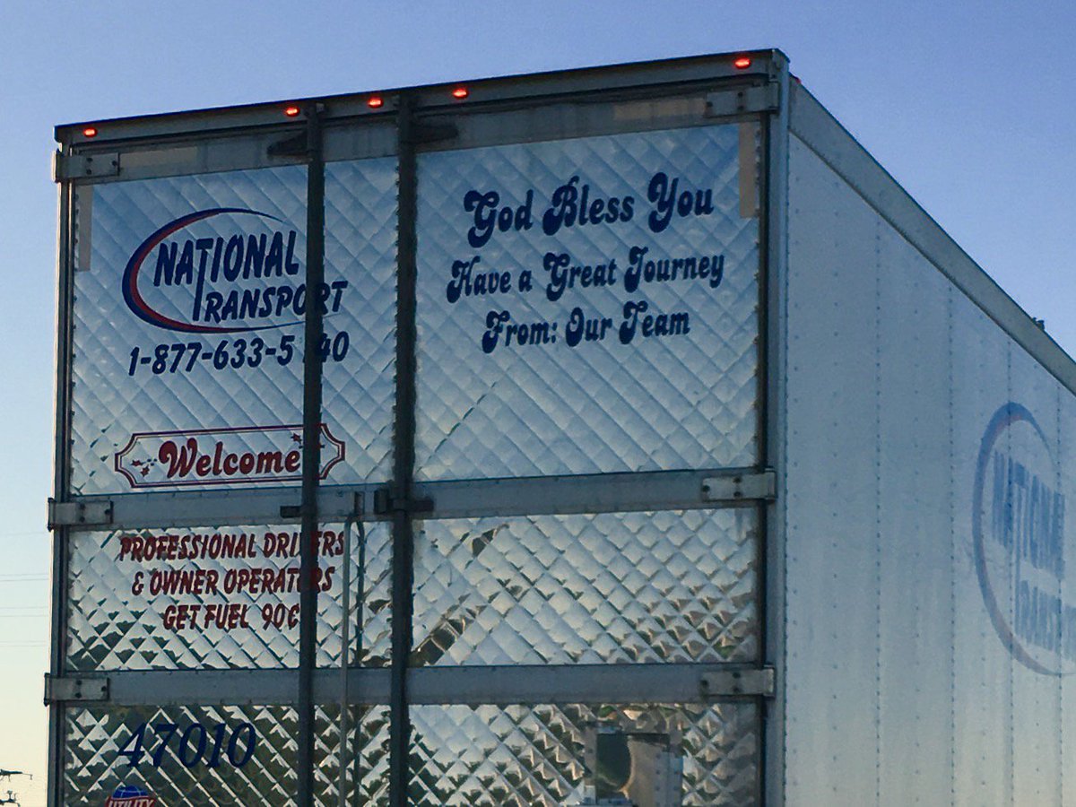 OutdoorJanitor's tweet photo. Good blessing 4travelers, next 2me, on IH35, Austin. Thx, @NationalTransport! #TruckersRock, #NationalTransort (& also #CovenantTransport!) https://t.co/hRsCD5qD5N