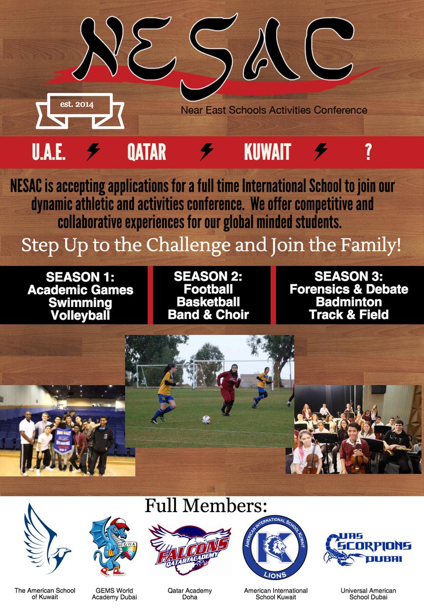 tobartman's tweet photo. NESAC, our dynamic athletics &amp; activities conference, is taking apps for a new full member!  Is your school game? https://t.co/6cp26ppCkF https://t.co/FLeTQVg7ON