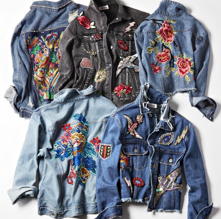 Bloomingdales's tweet photo. Meet the five exclusive #SunsetAndSpring denim jackets we've embellished with patches to up your spring style game: https://t.co/CSIH4kq64O https://t.co/9OUNz79rmU