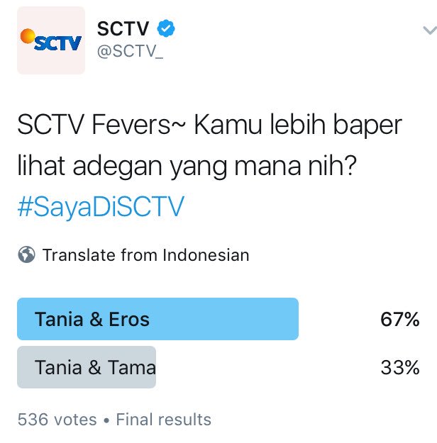 SCTV's tweet photo. Ternyata adegan Tania bersama Eros jadi favorit kamu ya!
Nah jangan lupa nonton terus #BerkahCinta setiap hari pkl 20.15 WIB https://t.co/RGyA5CEEl5