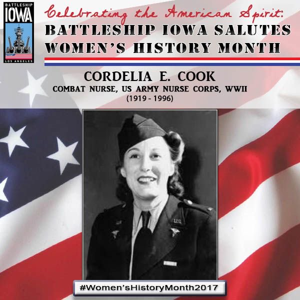 ussiowa's tweet photo. Battleship IOWA Salutes Cordelia Cook,Β combat nurse, #USANC, #WWII. Read more: https://t.co/pvn4ix1eiO #womenshistorymonth #ussiowa #TY4YS https://t.co/knIlyDbHHU