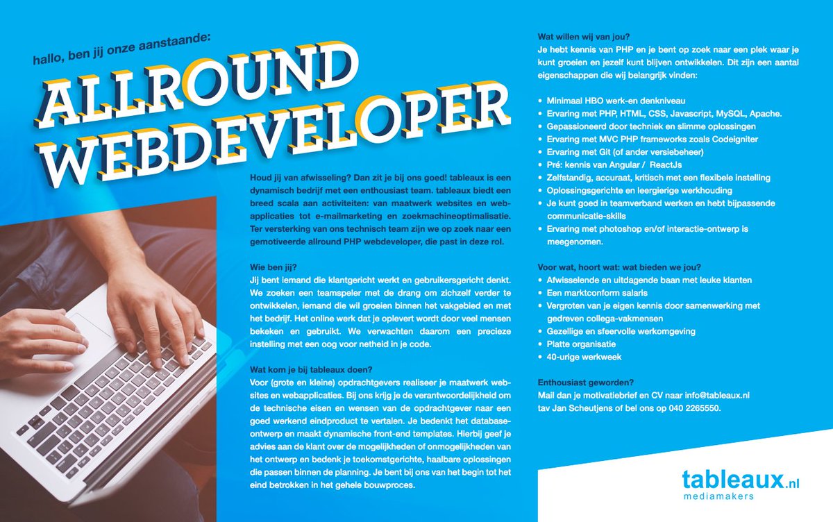 Hallo, ben jij onze aanstaande allround webdeveloper? #vacature #heleleukejob