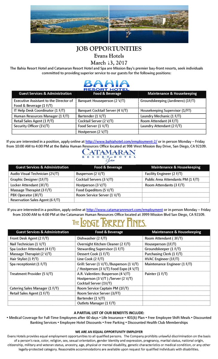 HTMAdvising's tweet photo. Job Opportunity: Check out the job opportunities at Evans Hotels. Once applied, email resume to cjeffries@mail.sdsu.edu https://t.co/Noa6NiPEkp