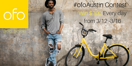 RSVPATX's tweet image. REWEET THIS &amp;amp; Follow us @SXUnofficial &amp;amp; @ofo_bicycle to be entered to win a $100 Airbnb gift card! #ofoAustin #ATX