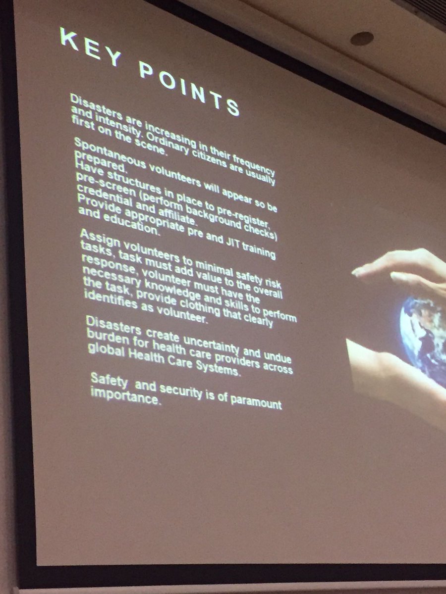 grimesdor10's tweet image. Key points outlined for management of volunteers in Disasters #obicpc